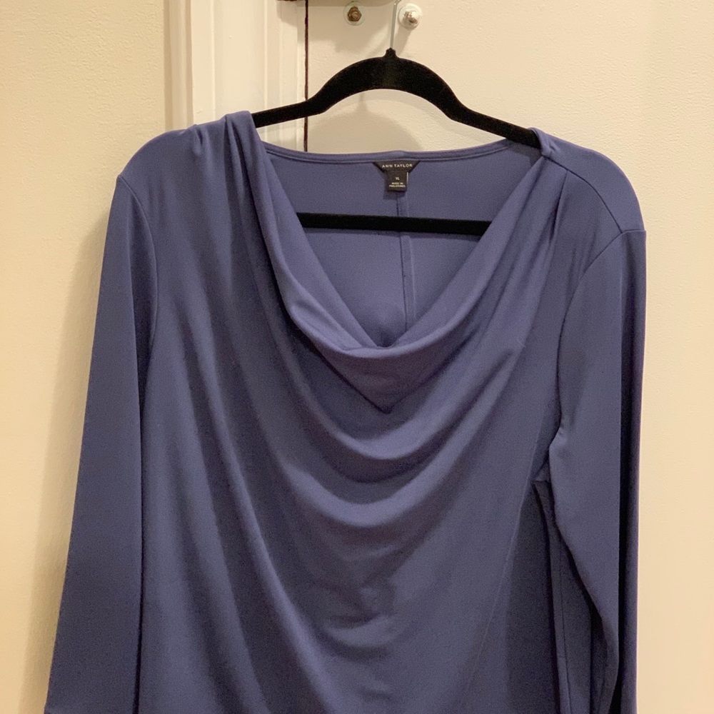 Slate blue drape neck top